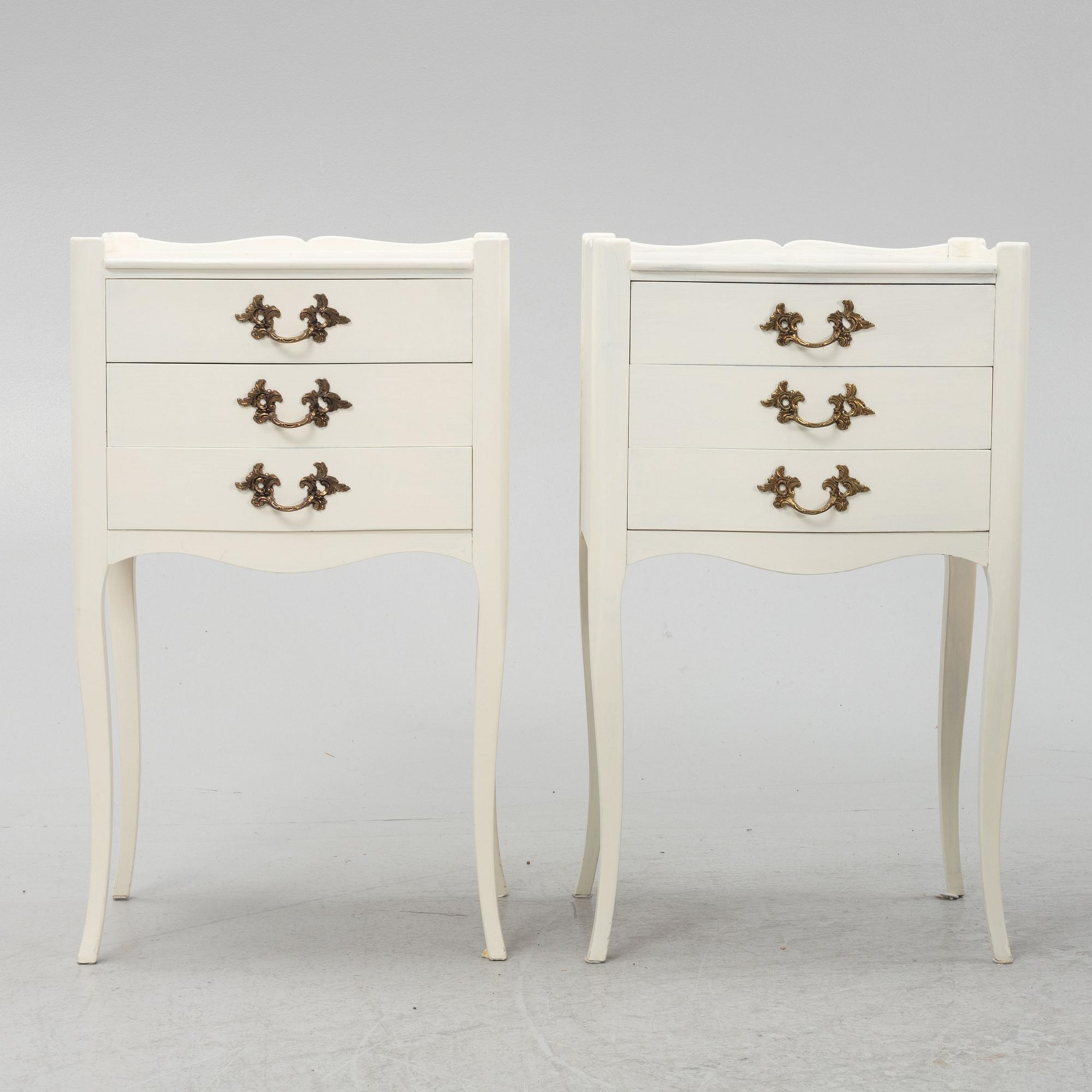 A pair of Rococo style bedside tables, mid 20th century.