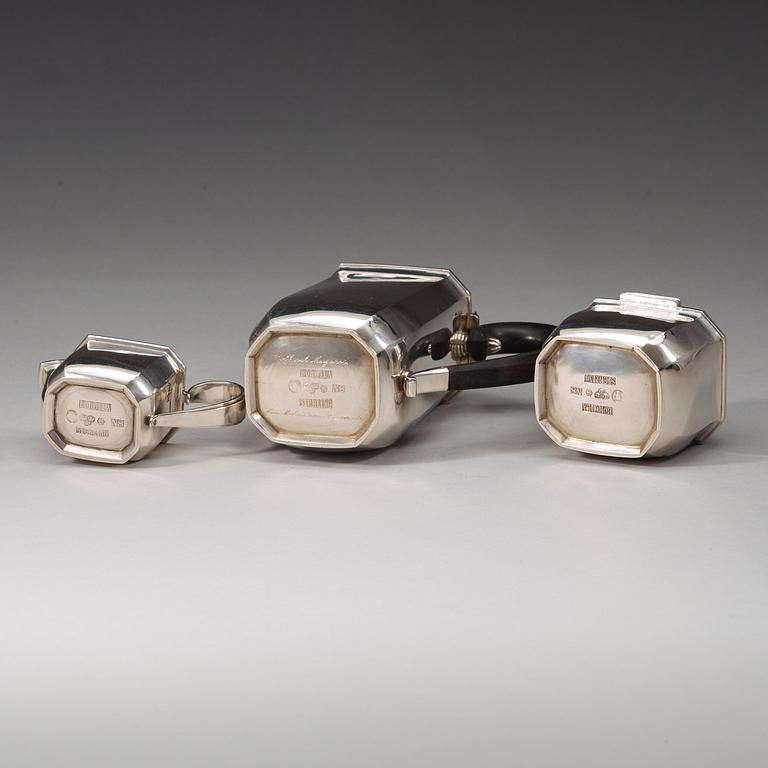 Atelier Borgila, a three pcs sterling coffee set, Stockholm 1939.