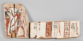 SARKOFAGFRAGMENT, 2 del, trä, Egypten.