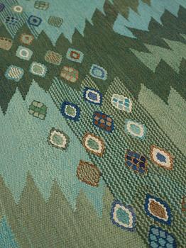 Barbro Nilsson, Matto, "Tånga grön", flat weave, ca 234 x 169-171 cm, signed AB MMF BN.
