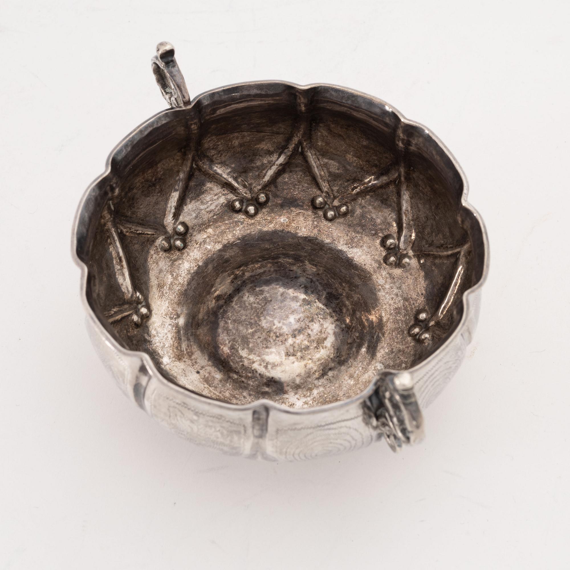 Petter Lindbom, brännvinsskål, silver, senbarock, Kalmar 1763.