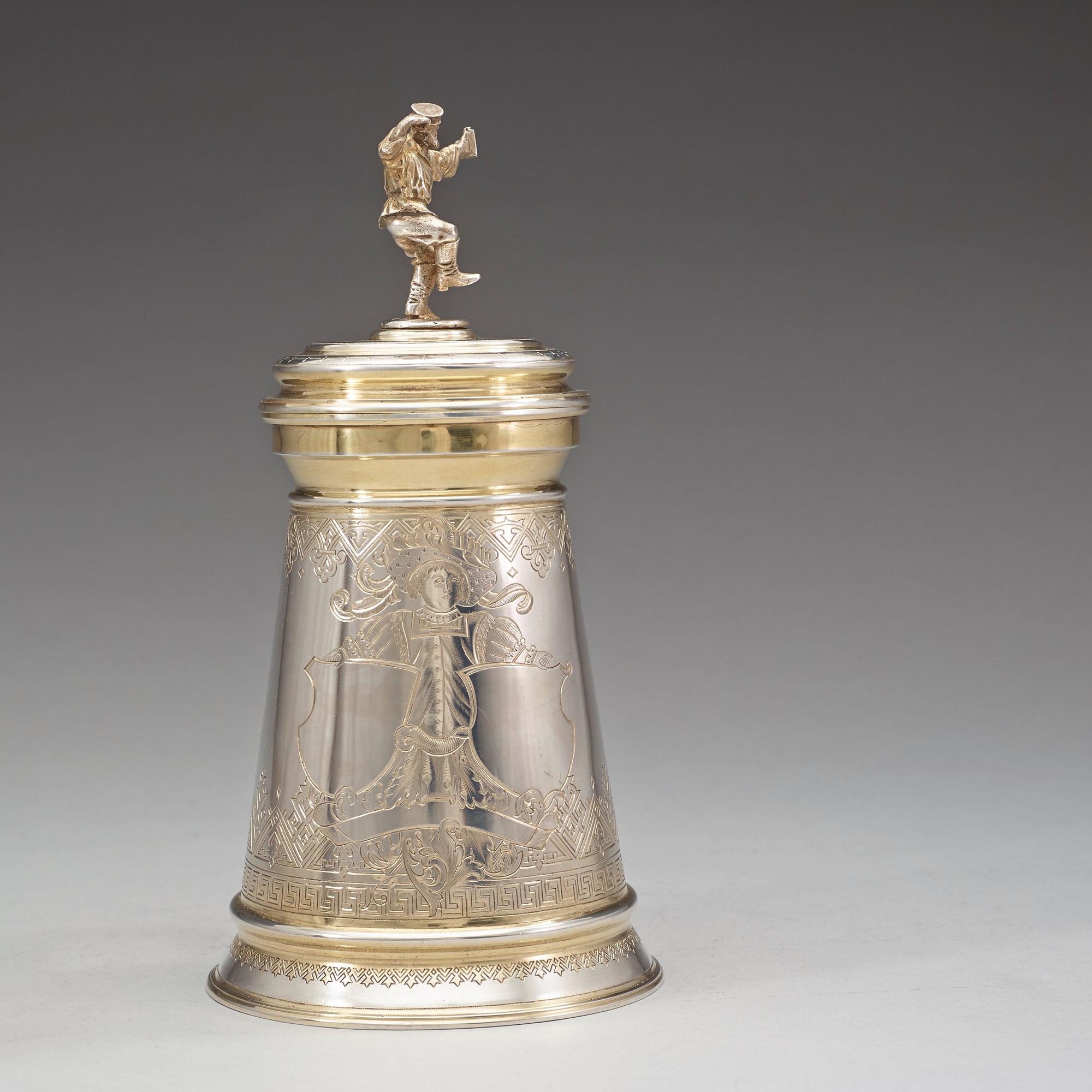 A Russian 19th century parcel-gilt tankard, unidentified makers mark, Moscow 1884.