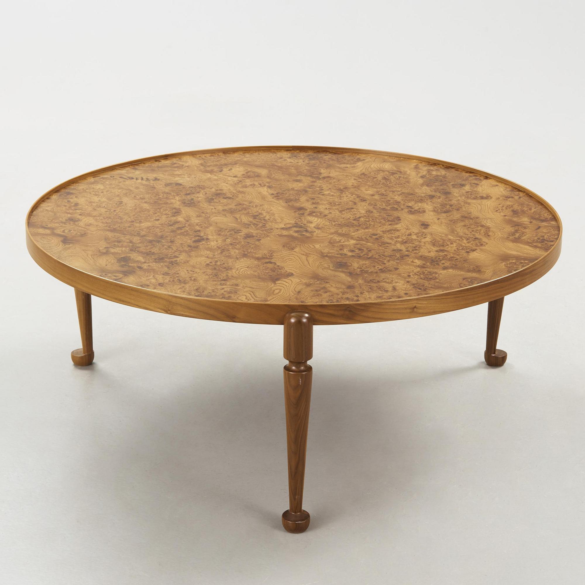 A Josef Frank walnut and burled wood sofa table, model 2139, post 1985.