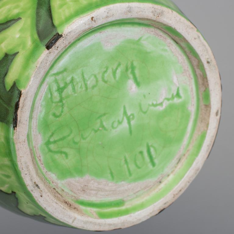 JOSEF EKBERG, vas, Gustavsberg 1901. Flintgods, Sgrafitto-teknik. Jugend.