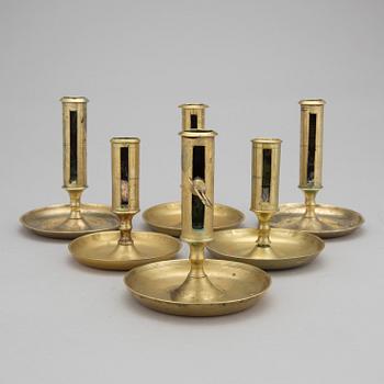 LJUSSTAKAR, 6 st, mässing, 1800-tal.