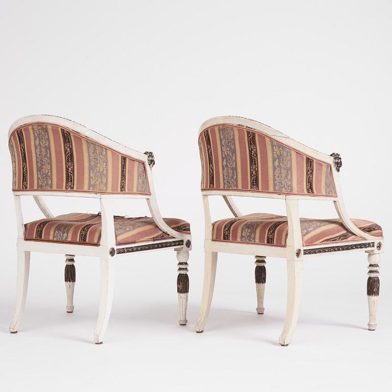 A pair of late Gustavian open amrchairs, late 18th century.