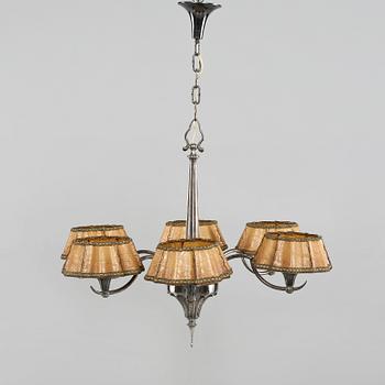 TAKLAMPA, nysilver, 1900-talets första hälft, höjd 89 cm.