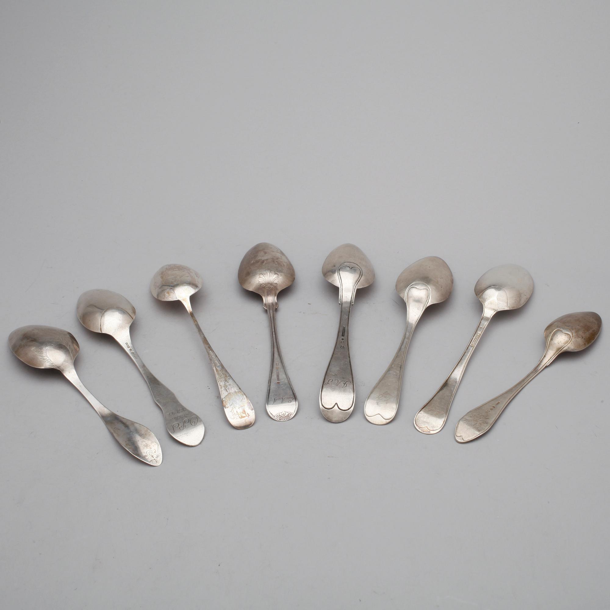 MATSKEDAR, 17 st, silver, bland annat Johan Lindbom, Visby, 1779. 1700-, 1800- samt 1900-tal. Total vikt ca 755 gram.