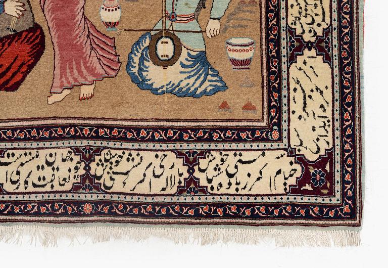 A semi-antique pictoral Keshan rug, so called Dabir, c. 205 x 138 cm.