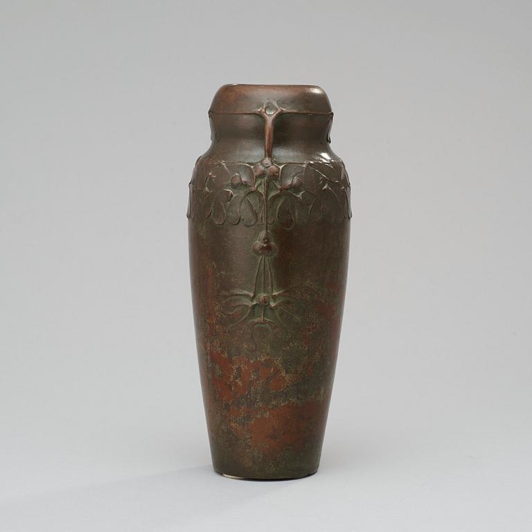 A Hugo Elmqvist Art Nouveau patinated bronze vase by Elsa Kock, Stockholm, early 1900's.