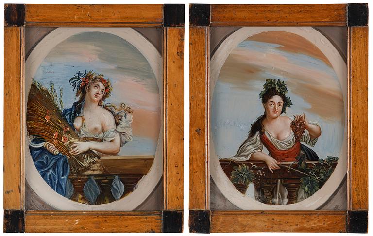 Glasmålningar, ett par, 1800-talets första hälft.