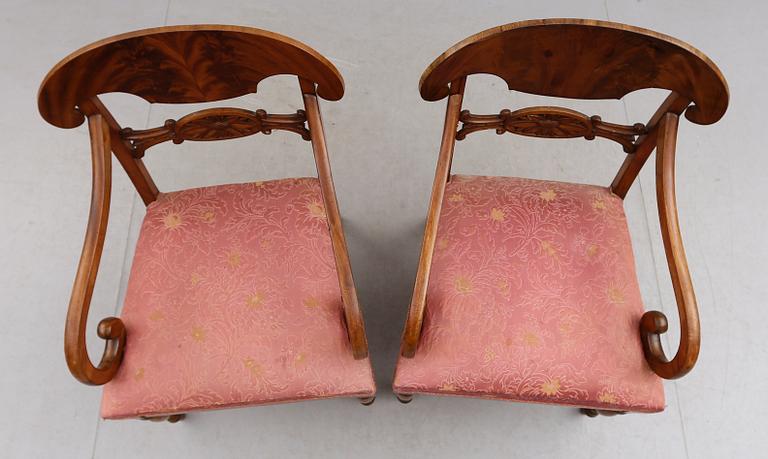 KARMSTOLAR, 1 par, senempire, 1800-talets första hälft.