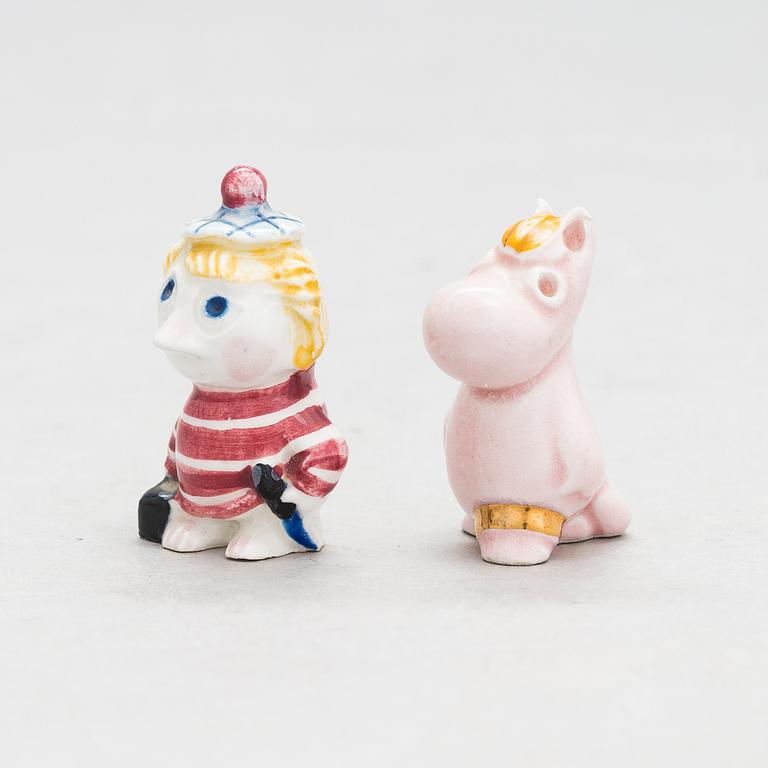 Leo Tykkyläinen, figuriner, 2 st, keramik, Mumin, Finland, 1950-tal.