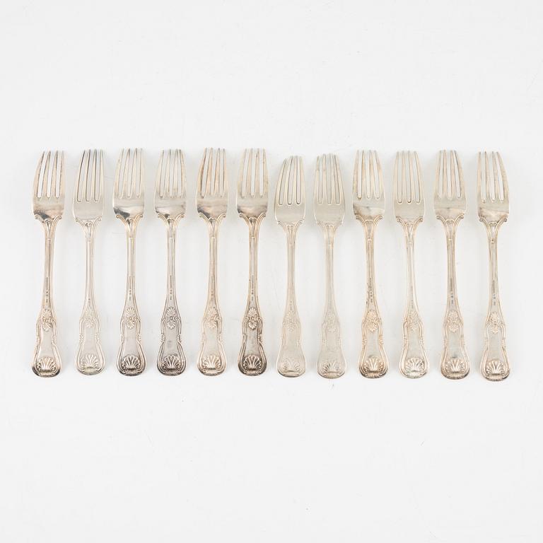 Twelve silver forks, model 'Engelsk Snäck', by Carl Tengstedt, Gothenburg, Sweden, 1856.