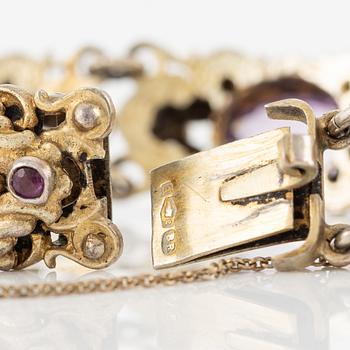 Armband förgyllt silver med ametister, Ungersk stämpel.