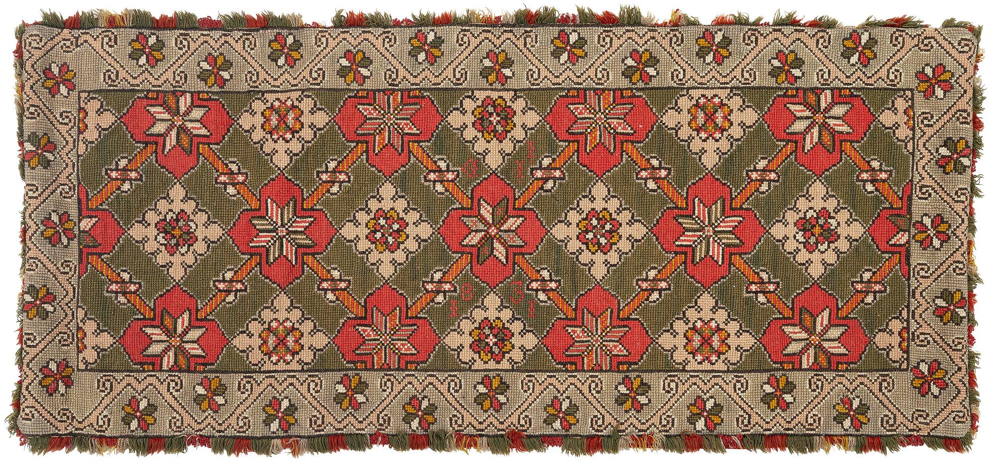 Åkdyna, korsstygnsbroderad, 105 x 45 cm, sannolikt Wemmenhögs härad, Sydvästra Skåne, daterad 1831.