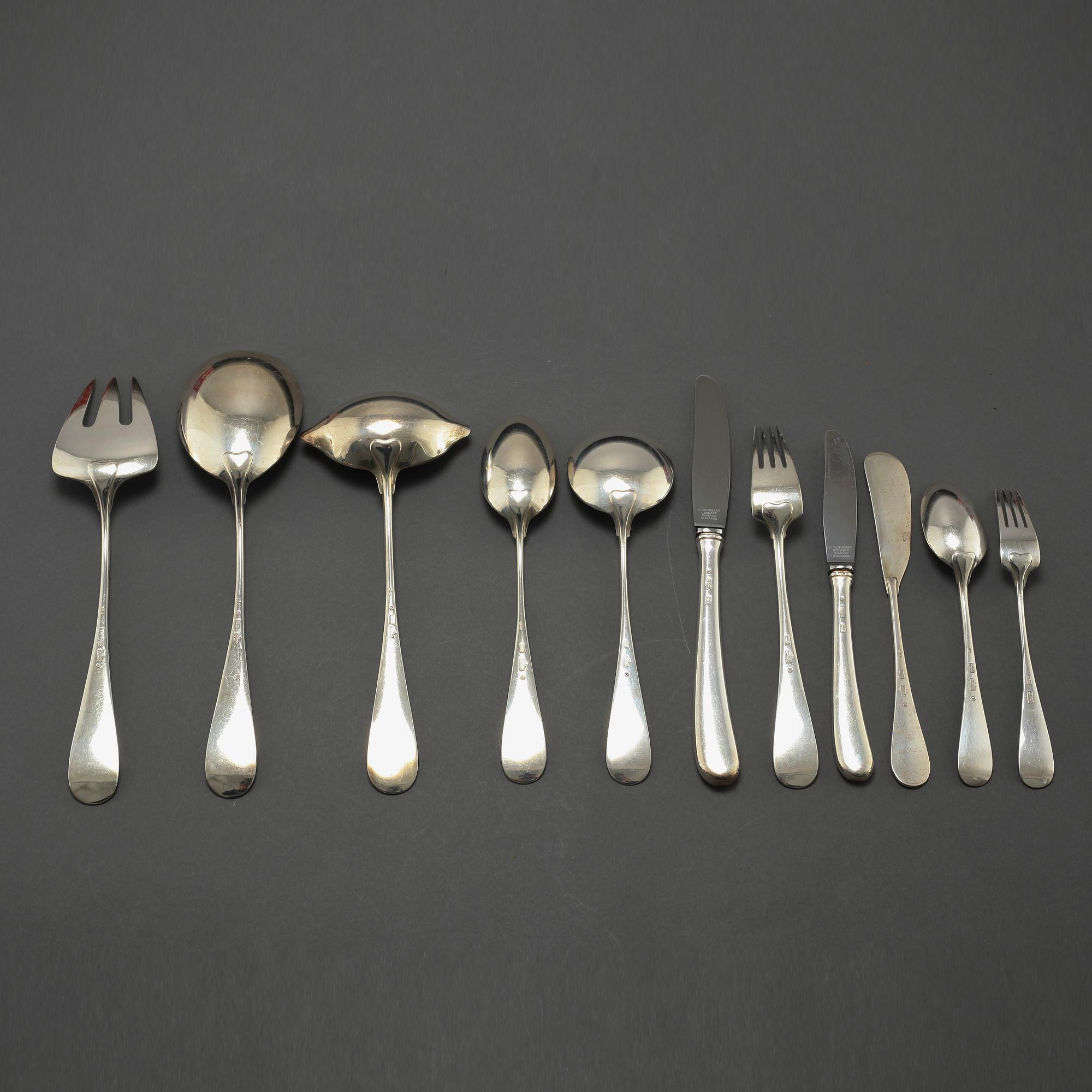 BESTICKSERVISDELAR, 74 st, silver, "Ida", Ole Hagen, A Michelsen, Danmark, 1900-talets andra hälft.