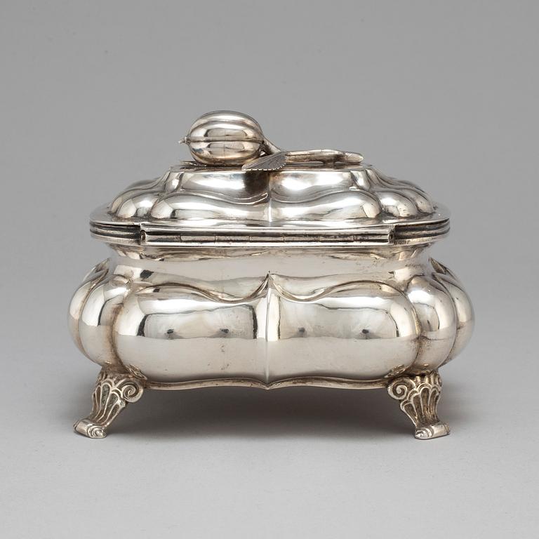 A Russian 19th century parcel-gilt silver sugar-casket, unidentified makers mark, possibly Pskov 1863.