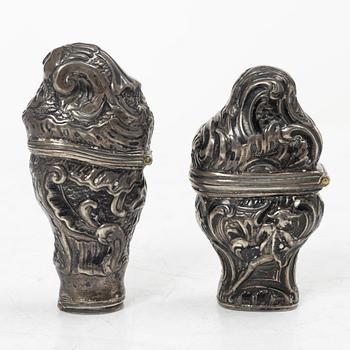 Rokoko, Two silver snuff boxes, Northern Europe, 18th century.