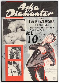 FILMAFFISCH, "Aska och Diamanter", regi Andrzej Wajda, Polen. Tecknad av Bjorne Walter.