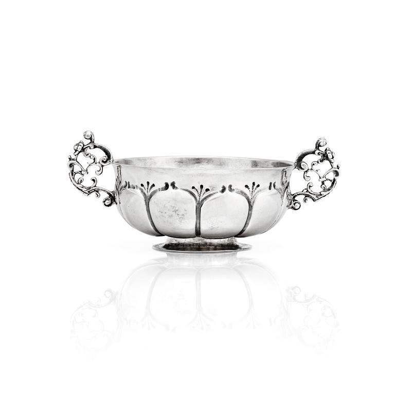 A Swediwsh baroque silver brandy bowl, mark of B. Ekström, Halmstad 1706.