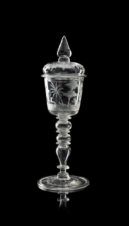 POKALGLAS med LOCK, Tyskland, troligen Nürnberg, omkring 1700.