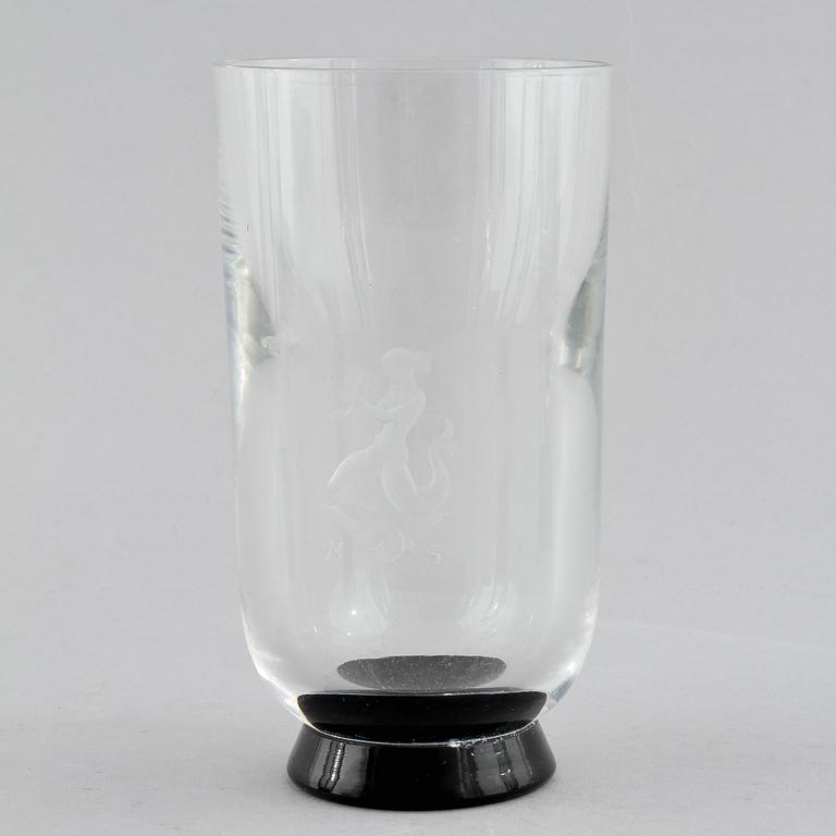 KARAFF samt GROGGLAS, 3 st, glas, Orrefors, 1933.