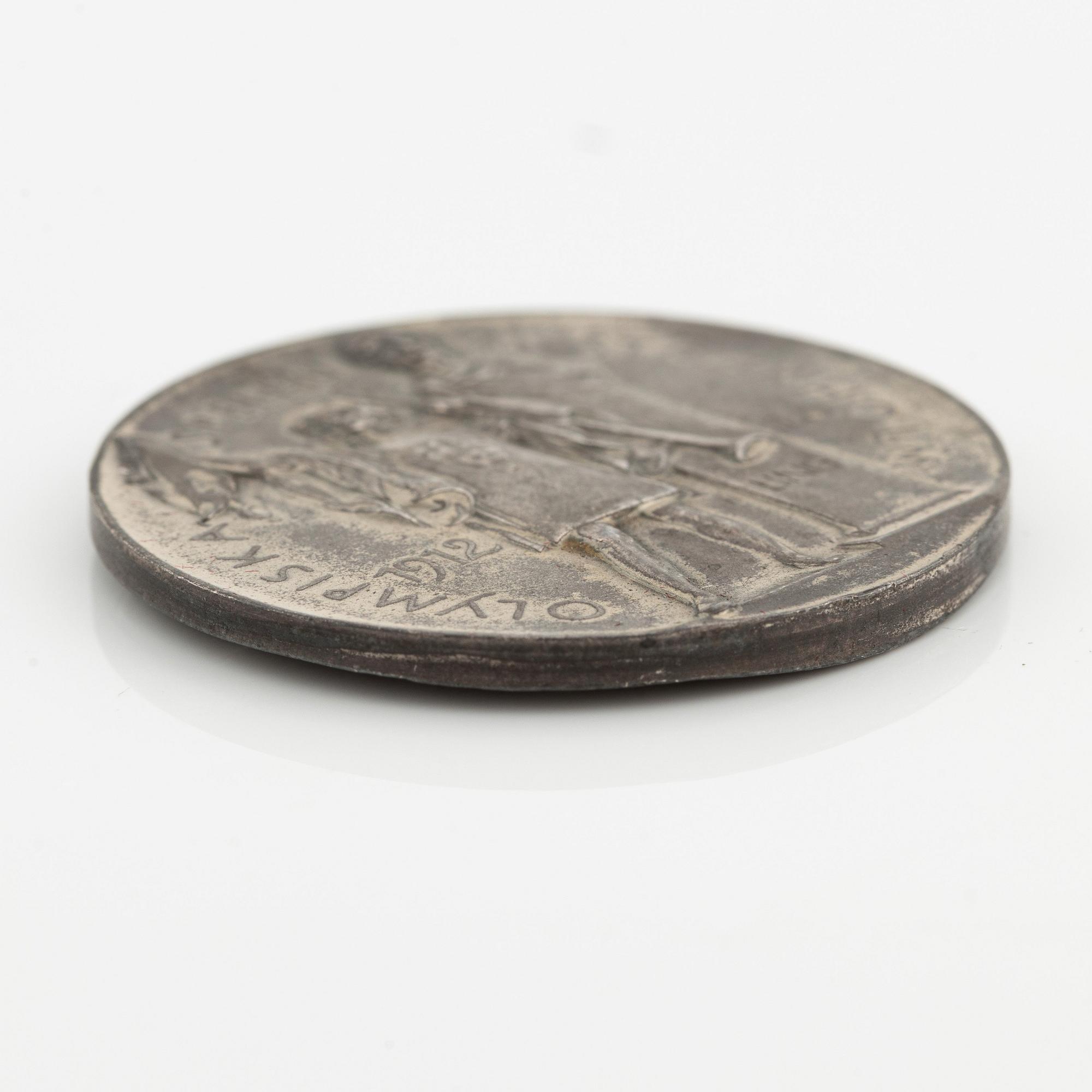 An olympic silver medal from the 1912 Summer Olympics in Stockholm, Sweden.