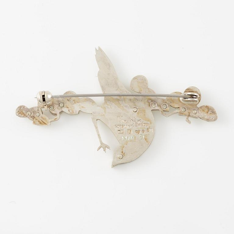 Wiwen Nilsson, brosch i form av en fågel på kvist, sterlingsilver, Lund 1969.
