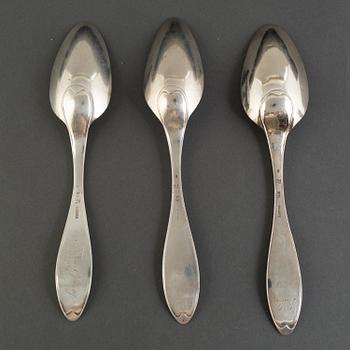 THREE SILVER TABLE SPOONS, Norrköping, first half of the 19th century. Weight ca 205 g.