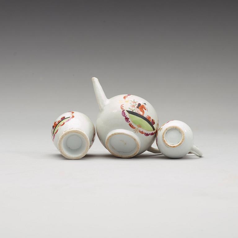 A famille rose 'European Subject' miniature service, Qing dynasty, Qianlong (1736-95). (36 pieces).