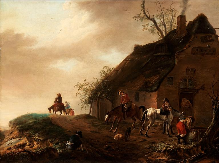 Philips Wouwerman Hans krets, Rastande figurer och hästar utanför värdshus.