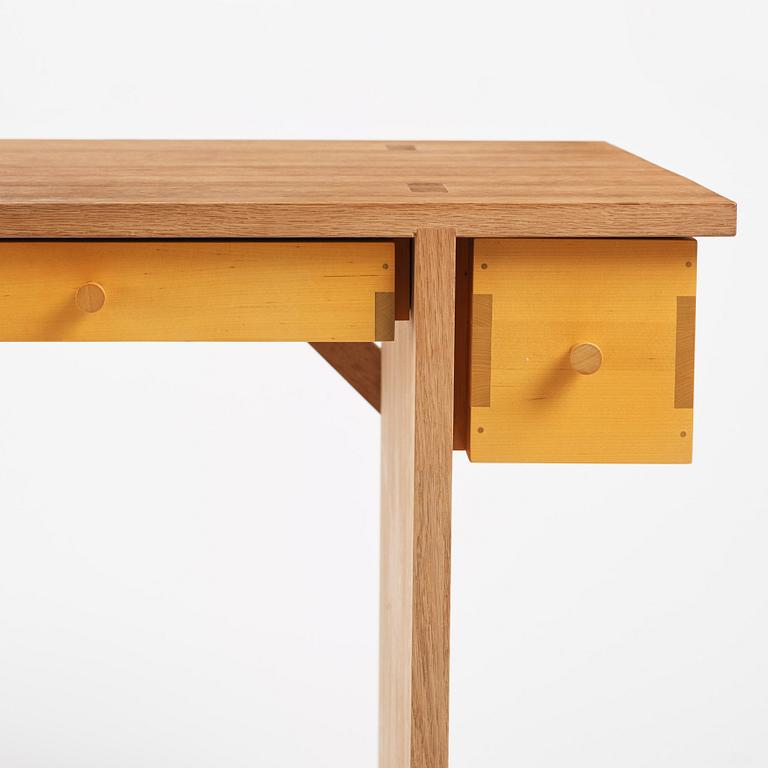 Lars Stensö, Lars Stensö, a "Singer" desk, Sweden. Table top and legs made of oak. Three yellow painted drawe...