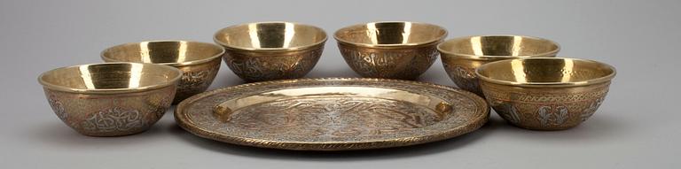 FAT och SKÅLAR, 6 st, mässing, koppar och silver, Persien 1900-tal.