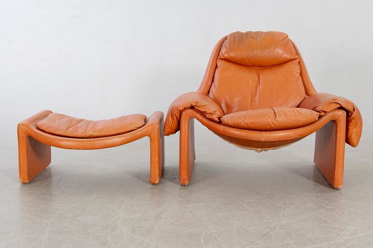 Vittorio Introini, a leather armchair and stool for Saporti 1960/70s.