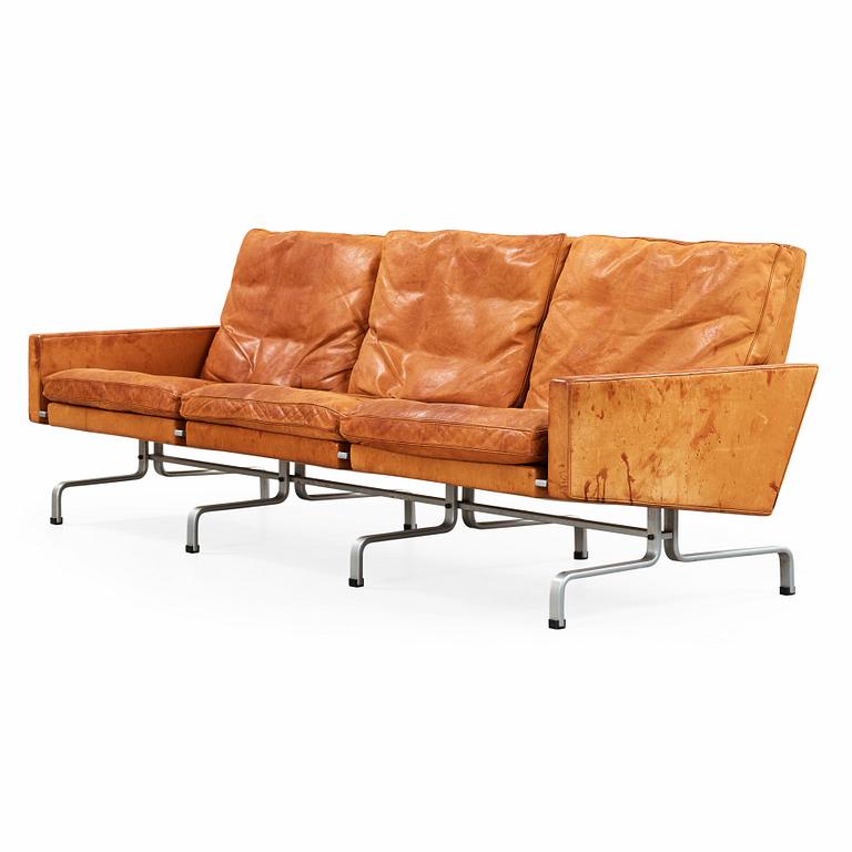 Poul Kjaerholm, A Poul Kjaerholm three seated 'PK-31-3' brown leather sofa by E Kold Christensen, Denmark 1960's.