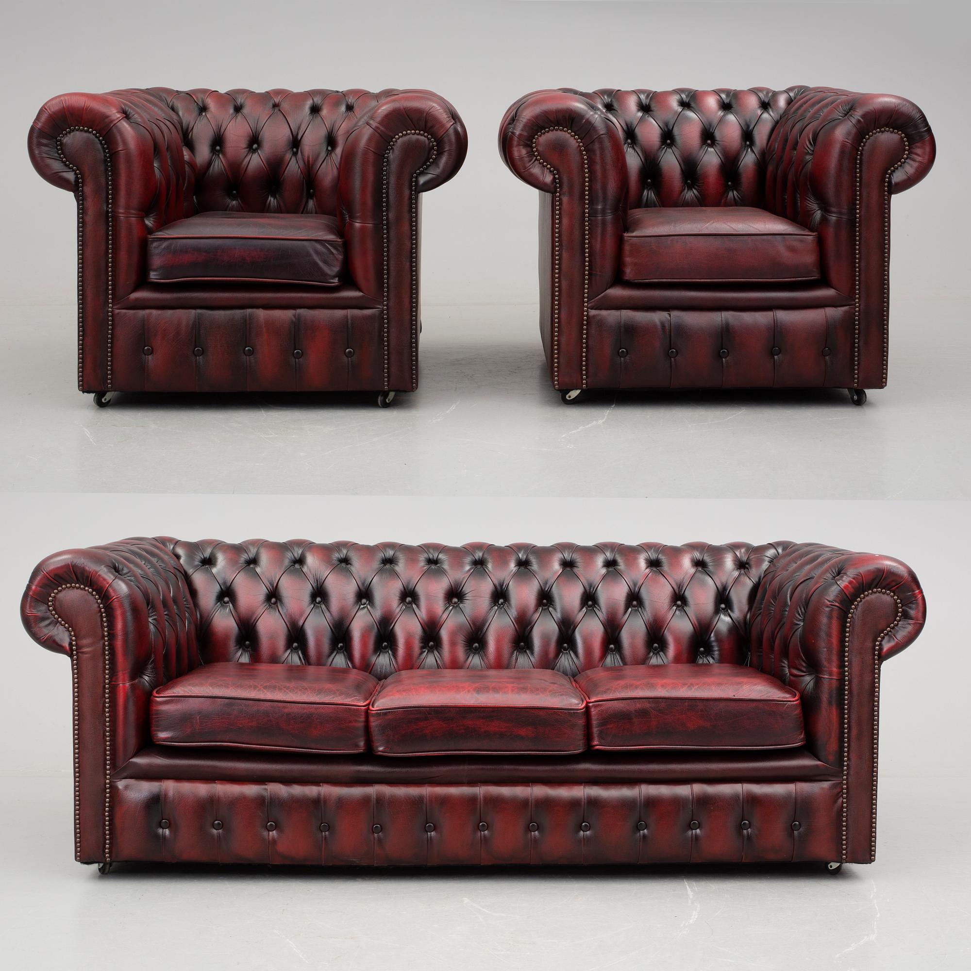 SOFFGRUPP, 3 delar, Chesterfield-modell, 19/2000-tal.
