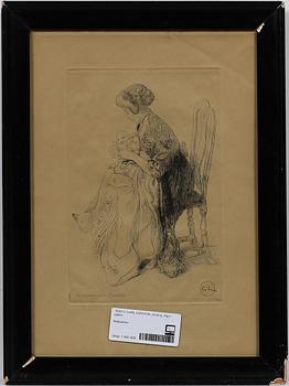 CARL LARSSON, etsning. Sign i plåten.