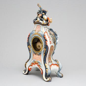 A new rococo creamware bracket clock, after Meissen model, early 20th century.