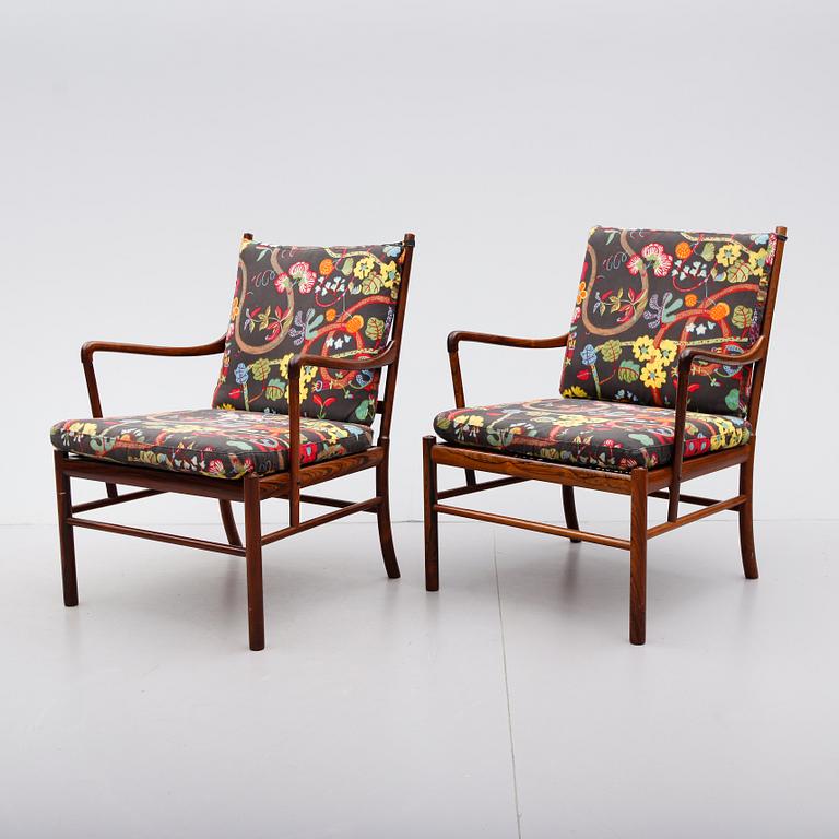 FÅTÖLJER 1 PAR, FOTPALL OCH BORD, 4 del, "Colonial Chair", Ole Wanscher, PJ 149, Poul Jeppesen, Danmark.