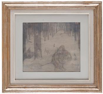 John Bauer, Drawing for "Det var ju rakt omöjligt att stå ut med så'na där skällande tjutande rackare".