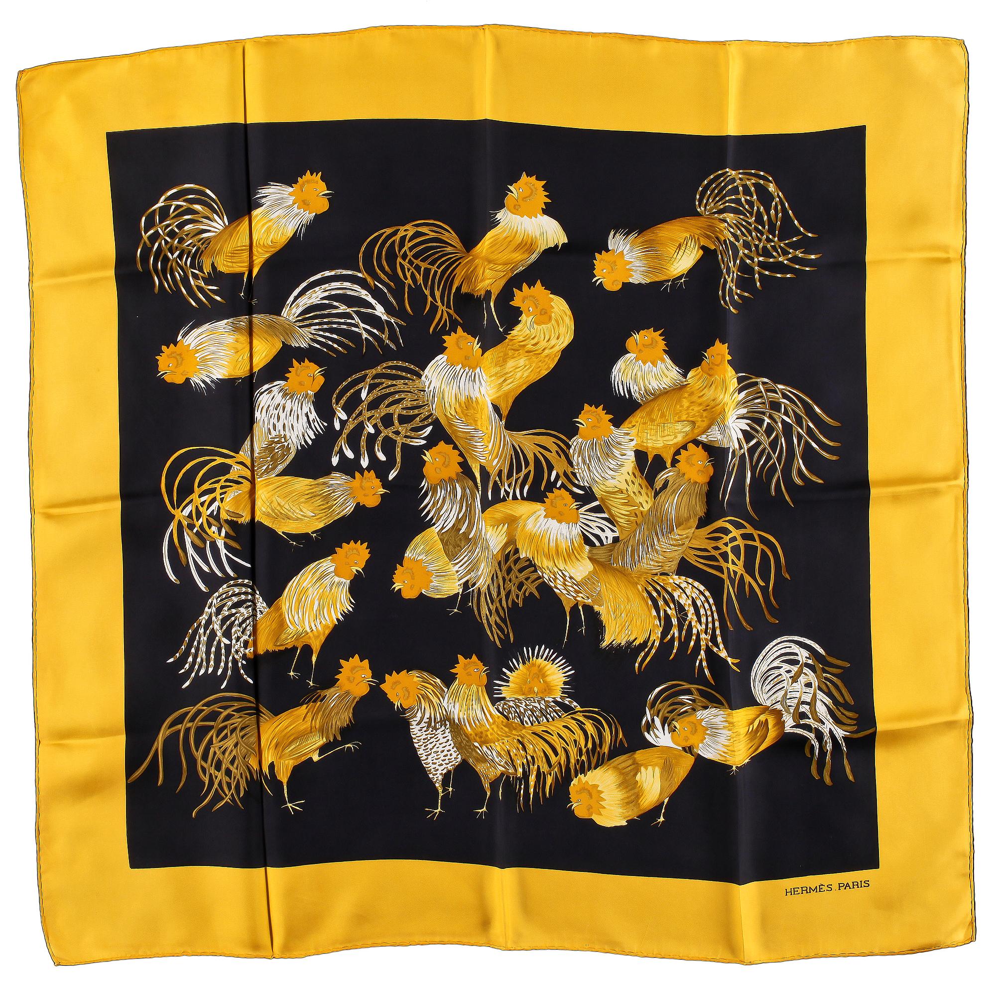 A set of three silk scarves by Hermès, "Etriers" and "Thalassa".