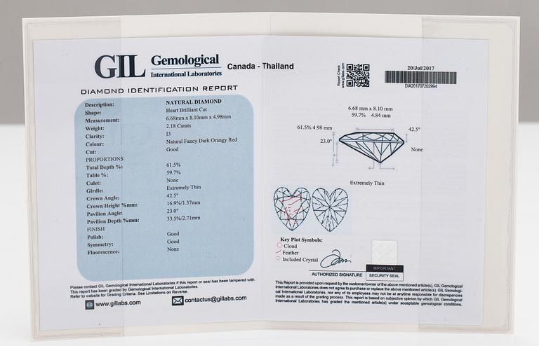 An 18K gold pendant with a ca. 2.18 ct diamond. Effedue, Italy. GIL certificate.