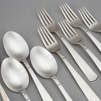 BESTICK, 18 delar, silver, "Rosenholm", Jacob Ängman, GAB, Stockholm 1968 - 1987. Total vikt ca 742 gram.