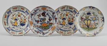 TALLRIKAR, 4 st, fajans, 1700-tal.