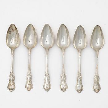 Matskedar, 6 st, silver, modell Olga, Hans Georg Vogt & Söner, Kristianstad, 1859.