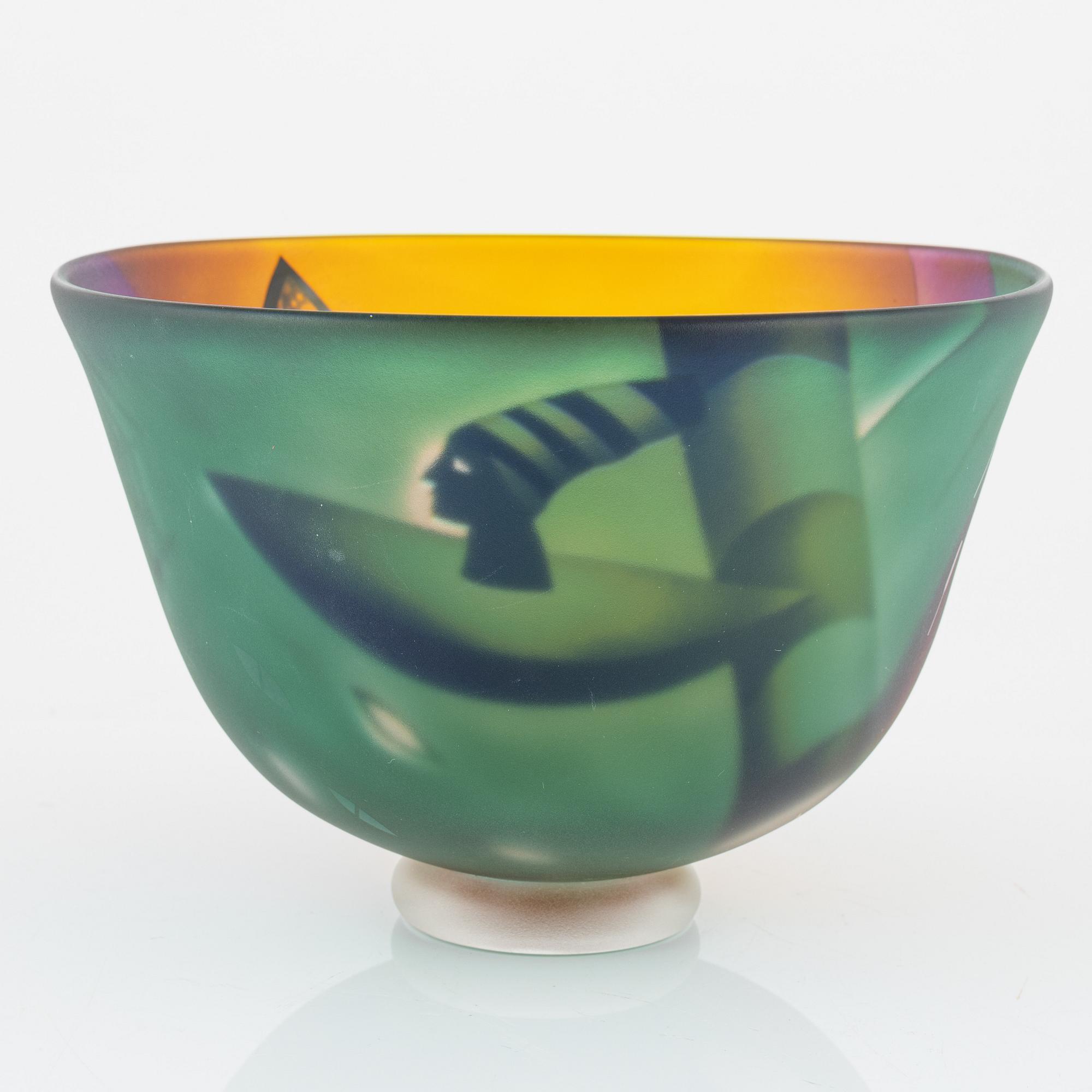 Bertil Vallien, a unique blasted glass bowl, Kosta Boda, Sweden.