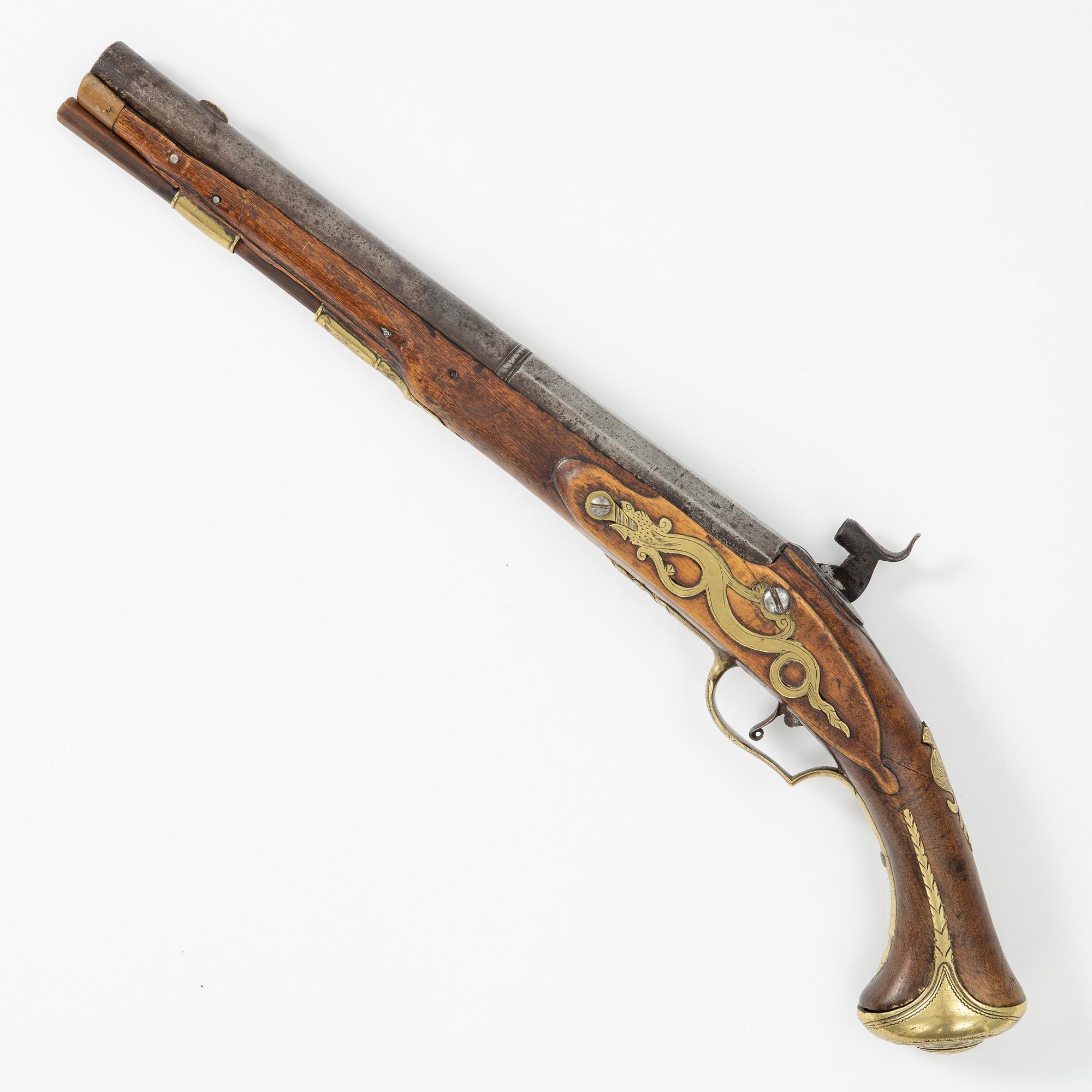 Percussion pistol, converted from flintlock, by Jonas Engvall, Jönköping (1718-45).