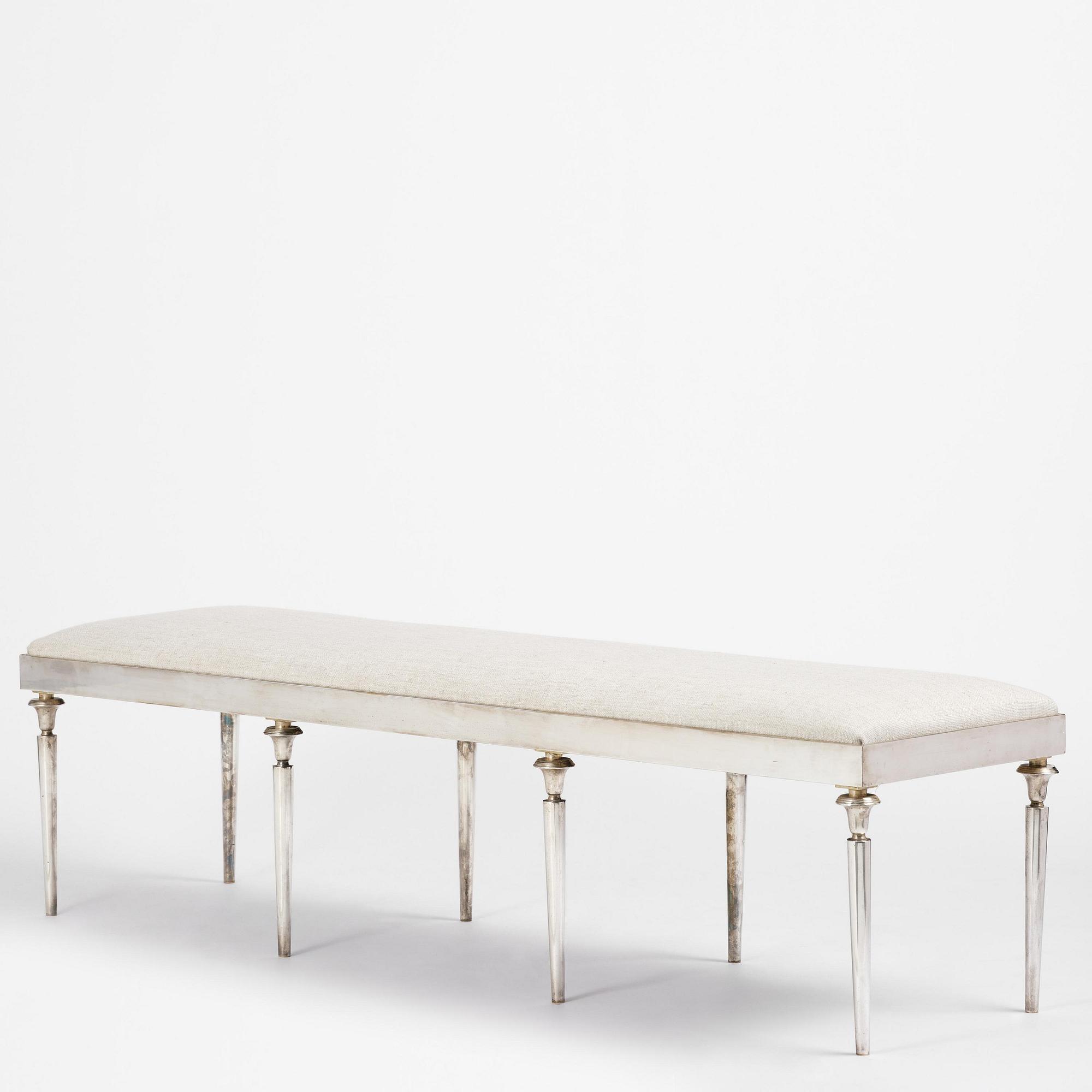 Torkov, a silver-plated metal bench, Illums Bolighus, Denmark, 1930s.