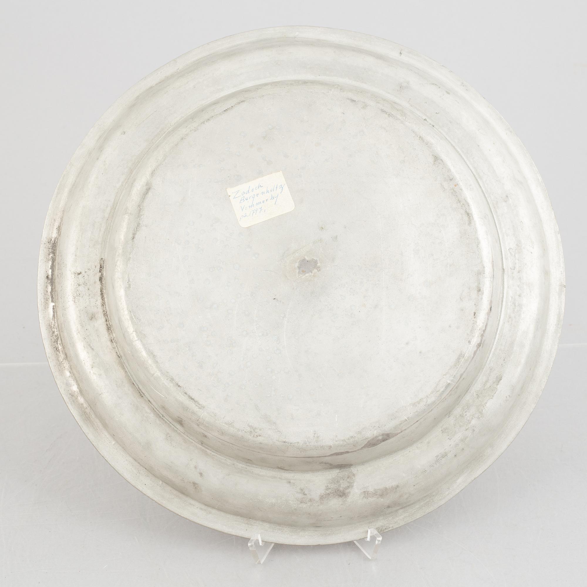 A set of three Swedish pewter dishes, including Johan Brun, Västervik 1787.